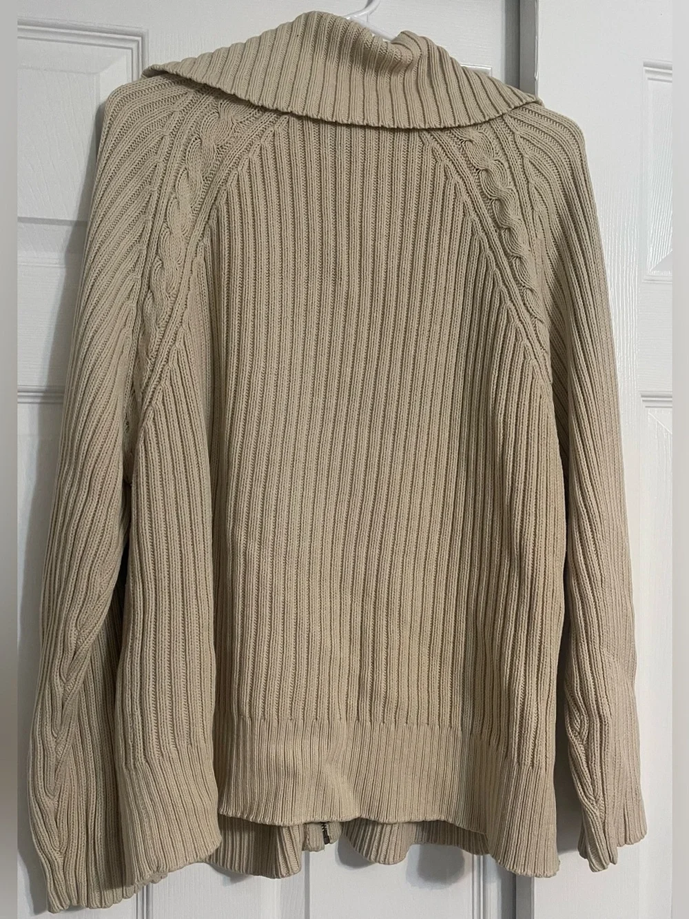 Karen Scott Cable Knit Zip-Up Cardigan Sweater XL Beige Neutral